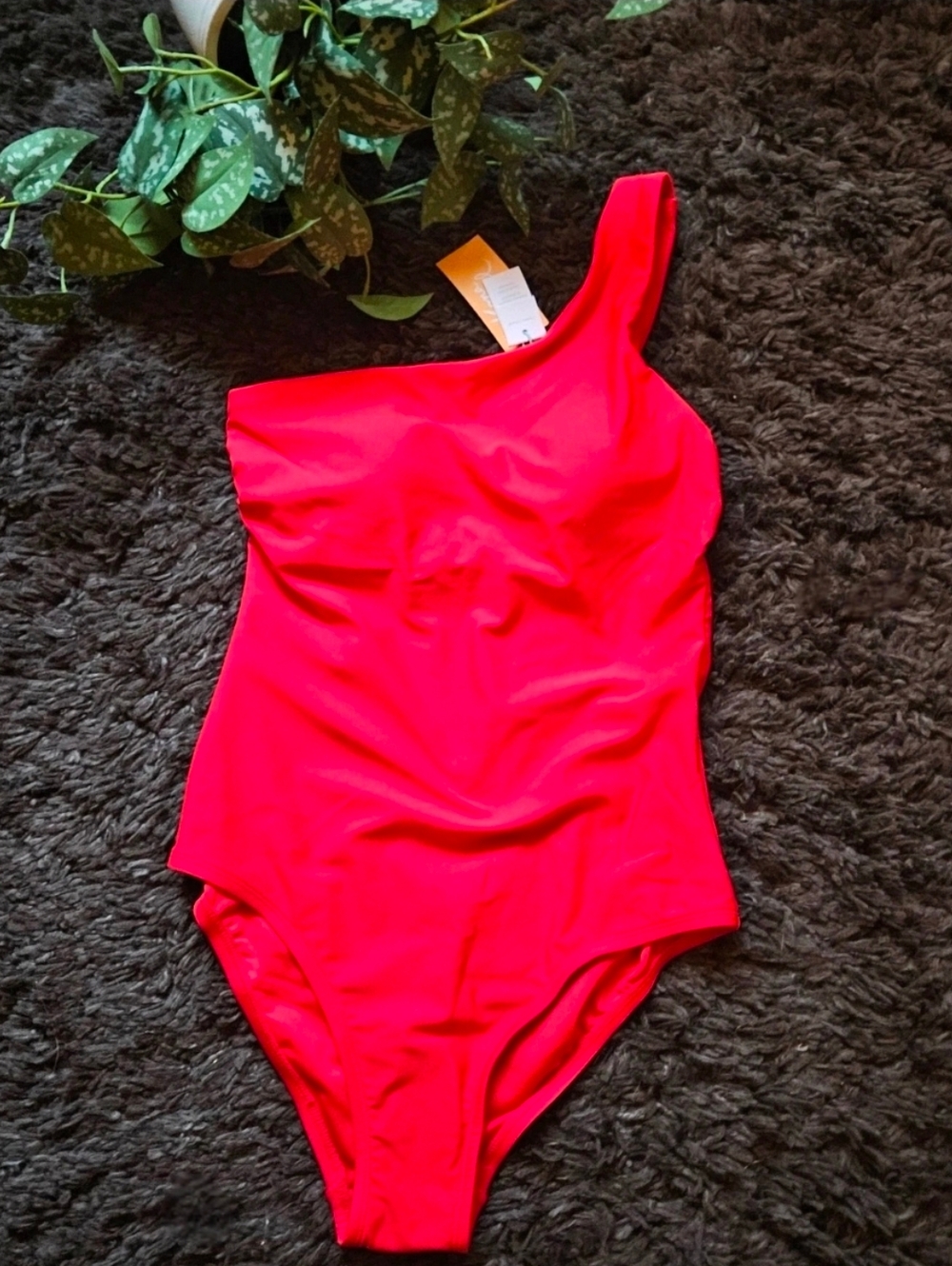 Kona Sol nwt Red One Shoulder One Piece Swimsuit Size Medium 8-10 with Tummy Con